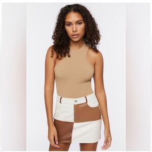 Forever 21 Faux Leather Patchwork on Brown And‎ Tan Mini Skirt L